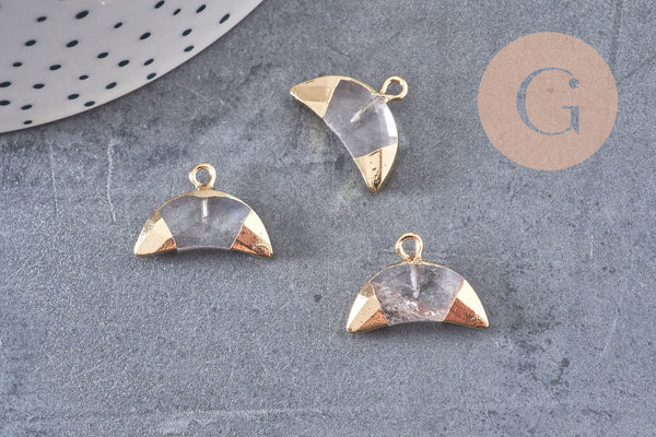 Pendentif croissant lune cristal de roche doré,pendentif bijoux,lune cristal naturel,18mm x1 (G1207)