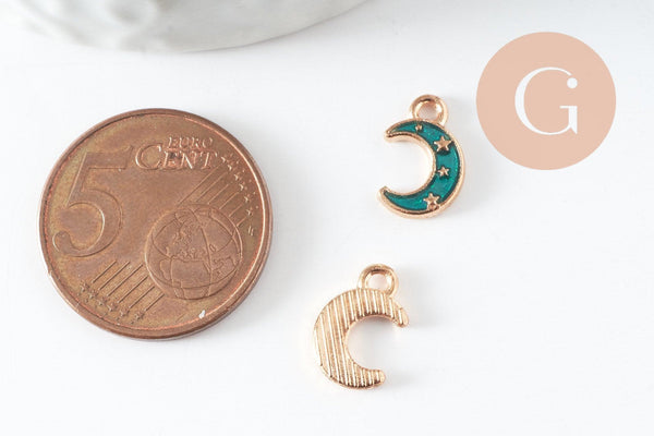 Pendentif croissant lune étoiles émail bleu zamac doré 11.5mm, x1 (G5920)