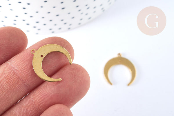 Pendentif croissant lune laiton brut,perle lune,fourniture dorée, Pendentif lune laiton, x2 (G1838)