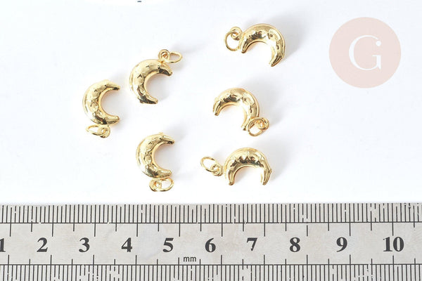 Pendentif croissant lune laiton doré 15mm,création bijou céleste, x 5 G8074