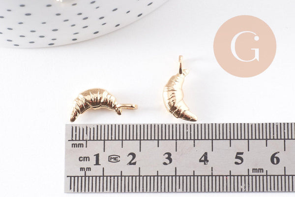 Pendentif croissant viennoiserie laiton doré 18k 19.9mm, x1 (G10219)