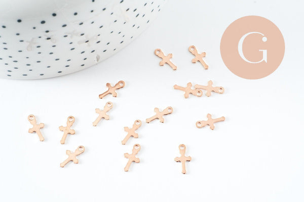 Pendentif croix acier 201 inoxydable or rose 16.5mm, x2 (G10188)