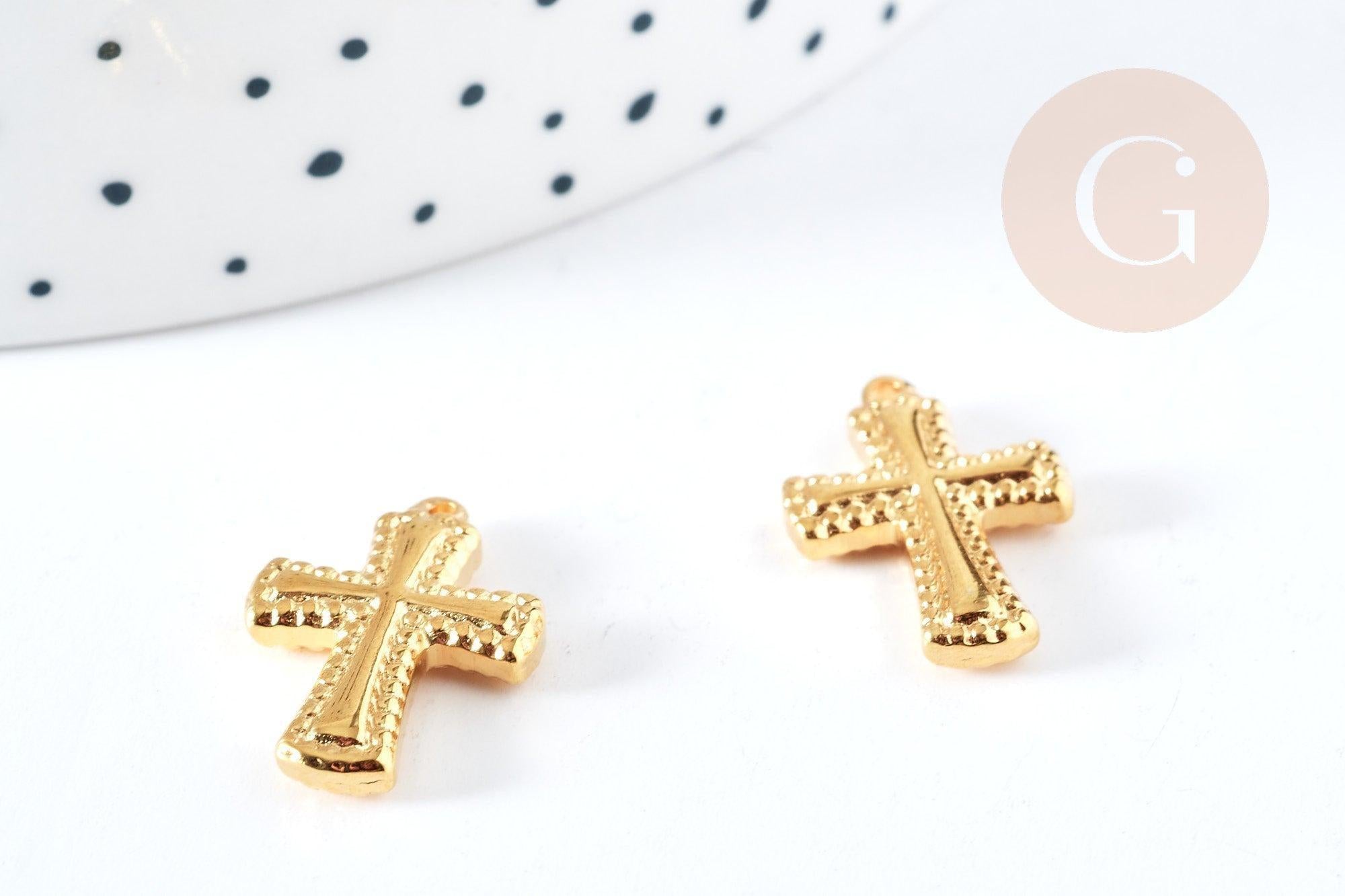 Pendentif croix acier 304 doré inoxydable 18mm, x1 (G8714)