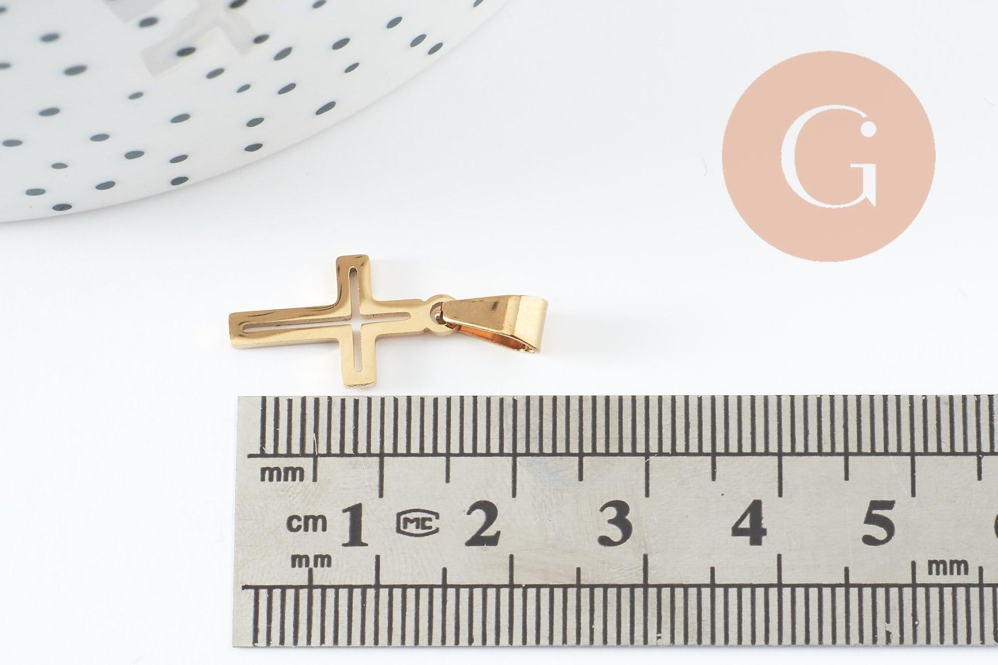 Pendentif croix acier 304 doré inoxydable IP 18mm, x1 G9861