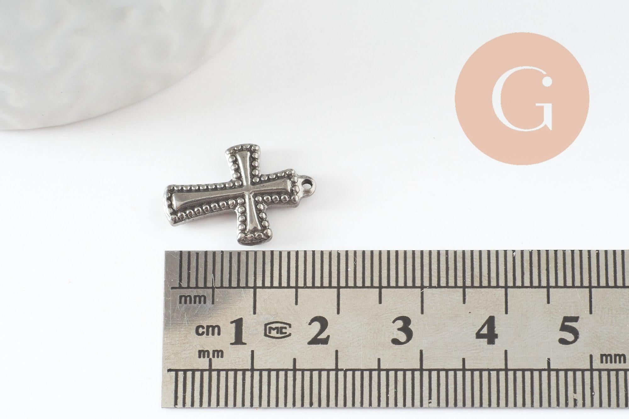 Pendentif croix acier 304 inoxydable argent vieillé 18mm,création bijoux religion, x1 G9649