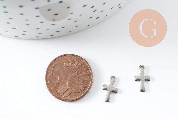 Pendentif croix acier 304 inoxydable doré 12mm, x10 (G9827)