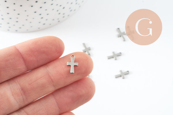 Pendentif croix acier 304 inoxydable doré 12mm, x10 (G9827)