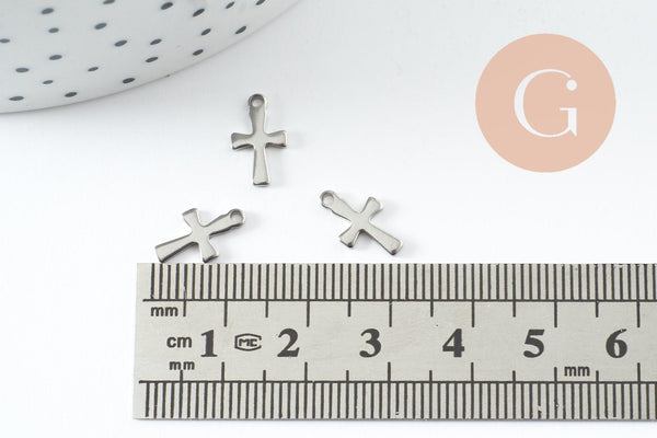 Pendentif croix acier 304 inoxydable doré 12mm, x10 (G9828)