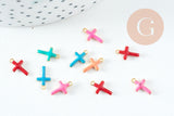Pendentif croix acier 304 inoxydable doré émail multicolore 10mm, x10 (G10747)