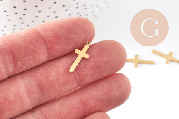 Pendentif croix acier doré inoxydable 19mm, un bijou en acier hypoallergénique sans libération de nickel,x 5 G6060