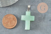 Pendentif croix aventurine naturelle verte acier inoxydable 29mm,pendentif pierre, support argent, pierre naturelle, x1 (G2544)