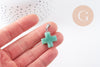 Pendentif croix aventurine verte naturelle acier inoxydable platine 24mm, x1 (G10070)