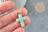 Pendentif croix aventurine verte naturelle laiton platine 15mm, x1 (G1977)