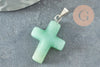Pendentif croix aventurine verte naturelle laiton platine 15mm, x1 (G1977)