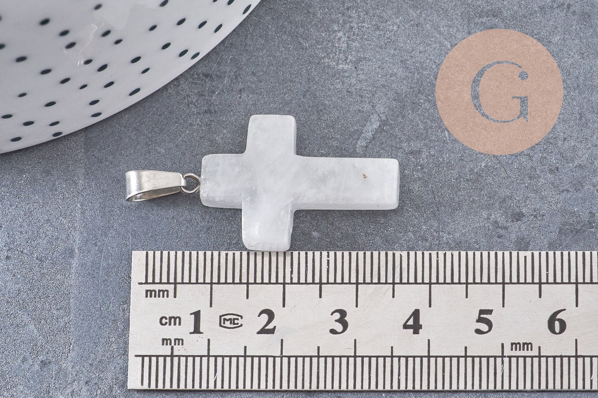 Pendentif croix cristal de roche acier inoxydable 29mm,pendentif pierre, support argent, création bijoux,quartz naturel, x1 (G5842)