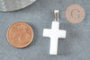 Pendentif croix jade naturel blanc acier inoxydable 29mm,pendentif pierre, support argent, création bijoux pierre, x1 (G1696)