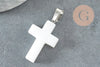 Pendentif croix jade naturel blanc acier inoxydable 29mm,pendentif pierre, support argent, création bijoux pierre, x1 (G1696)