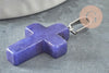 Pendentif croix jade naturel bleu acier inoxydable 29mm,pendentif pierre, support argent, x1 (G0499)