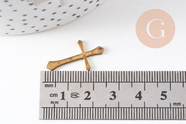 Pendentif croix laiton brut 25mm, x10 (G1503)