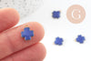 Pendentif croix laiton brut émail bleu 10mm, breloque laiton création bijoux DIY, x10 G3581