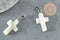 Pendentif croix nacre blanche naturelle zamac argenté 22mm, pendentif coquillage pour création bijoux, x1 (G6329)