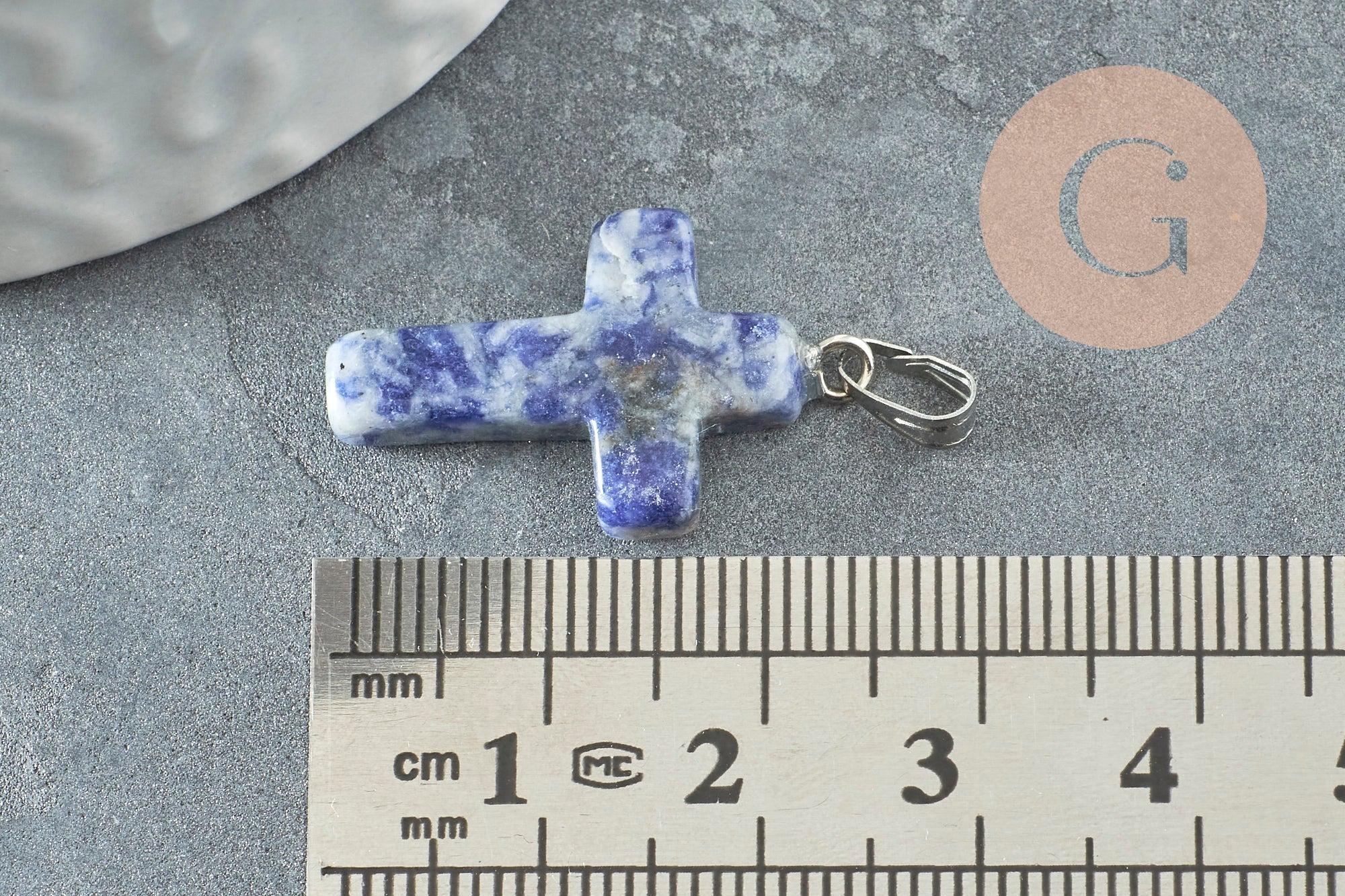 Pendentif croix sodalite bleue, fournitures créatives, pendentif pierre, support platine, création bijoux, pierre naturelle, 15mm, x1 G1978