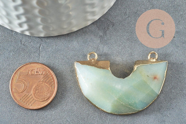 Pendentif demi-cercle amazonite fer doré 41mm, pendentif pierre amazonite naturelle, x1 G0585