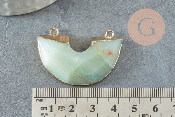 Pendentif demi-cercle amazonite fer doré 41mm, pendentif pierre amazonite naturelle, x1 G0585