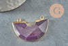 Pendentif demi-cercle améthyste fer doré 41mm,pendentif bijoux,lune améthyste,pendentif pierre améthyste naturelle, x1 G2331