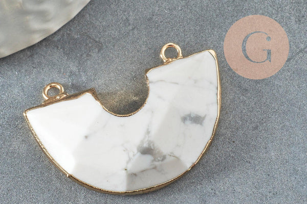 Pendentif demi-cercle howlite naturel fer doré 41mm,pendentif bijoux pierrenaturelle, création bijoux, x1 G1388