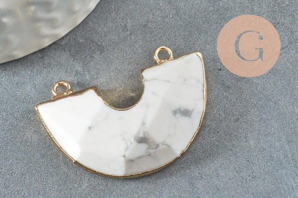 Pendentif demi-cercle howlite naturel fer doré 41mm,pendentif bijoux pierrenaturelle, création bijoux, x1 G1388