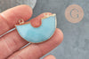 Pendentif demi-cercle jade bleu fer doré 41mm, pendentif bijou pierre naturelle, x1 G2308