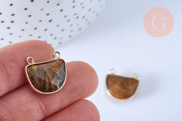 Pendentif demi-cercle œil de tigre, fournitures création bijoux, pendentif bijoux, oeil de tigre naturel,18mm, x1 (G6697)