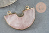 Pendentif demi-cercle quartz rose naturel fer doré 41mm, pendentif bijoux,fabrication collier,pendentif pierre naturelle x1 G0298