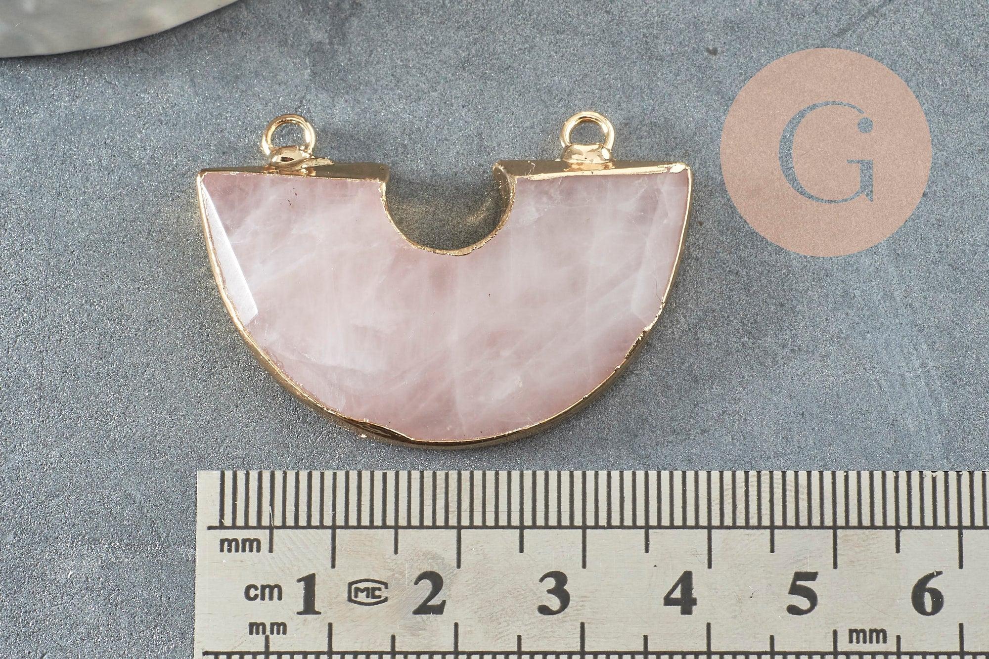 Pendentif demi-cercle quartz rose naturel fer doré 41mm, pendentif bijoux,fabrication collier,pendentif pierre naturelle x1 G0298