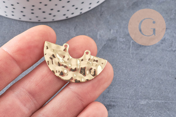 Pendentif demi-cercle texturé laiton doré 18K 20mm, un pendentif doré pour création bijoux, x1 (G6261)