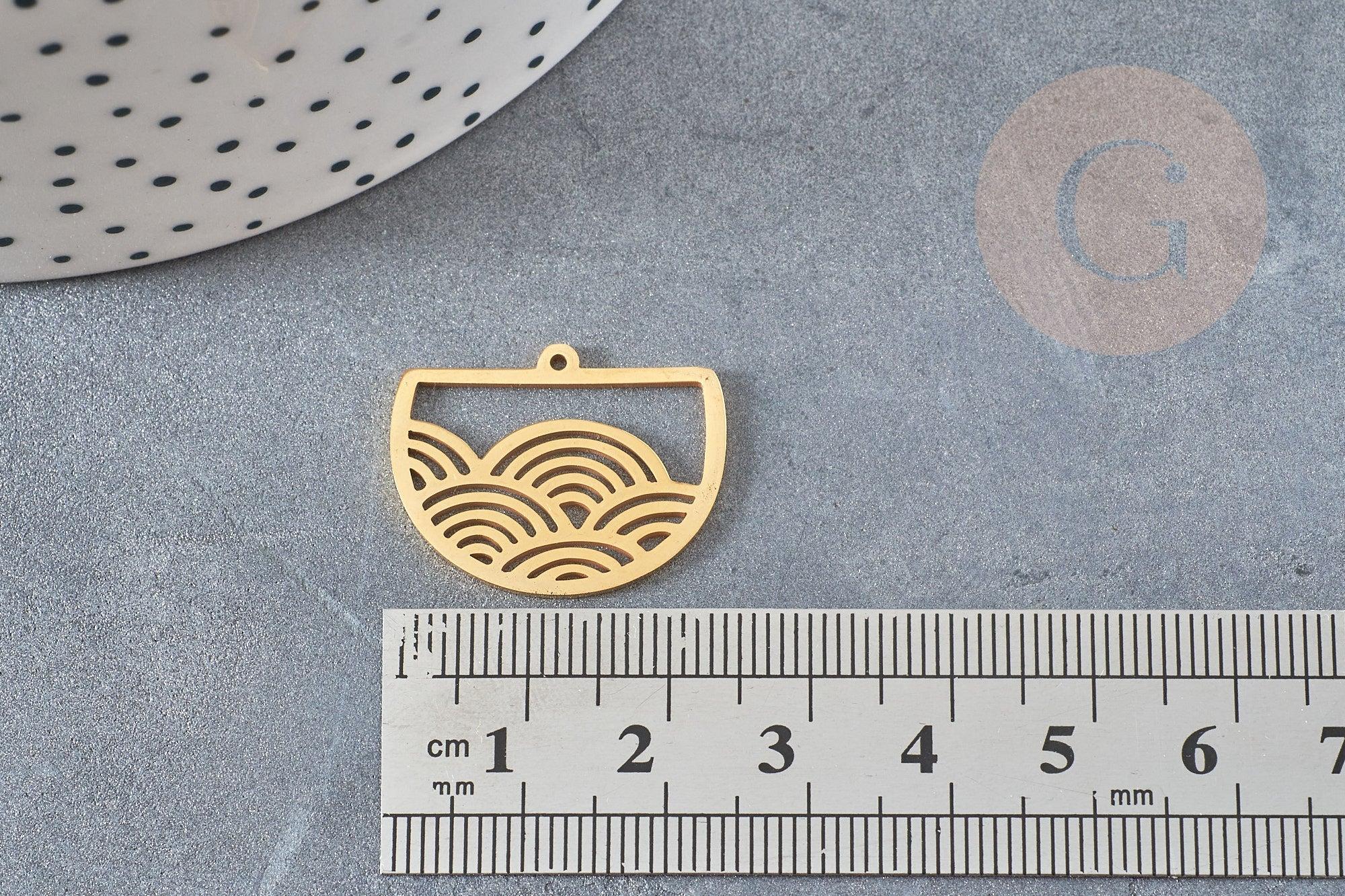 Pendentif demi-cercle vagues acier 201 inoxydable doré 24mm, création bijoux japon, x1 G6121