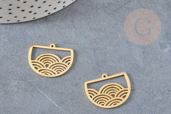 Pendentif demi-cercle vagues acier 201 inoxydable doré 24mm, création bijoux japon, x1 G6121