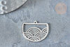 Pendentif demi-cercle vagues argenté acier inoxydable 24mm, création bijoux acier inoxydable, x1 G7608