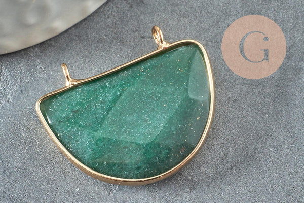 Pendentif demi-lune aventurine naturelle laiton doré 32mm,creation bijou pierre naturelle, x1 G0762