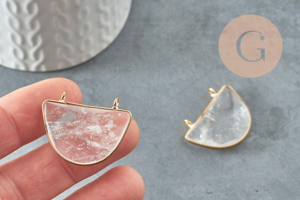 Pendentif demi-lune cristal de roche naturel 32mm,creation bijou,pendentif pierre naturelle, cristal naturel, x1 G0855
