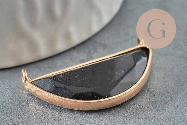 Pendentif demi-lune jade naturel noir laiton doré 32mm,creation bijou, Pendentif bijoux pierre naturelle, x1 G0353