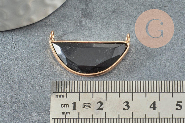 Pendentif demi-lune jade naturel noir laiton doré 32mm,creation bijou, Pendentif bijoux pierre naturelle, x1 G0353
