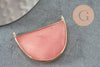 Pendentif demi-lune jade naturel teinté rose laiton doré 32mm, x1 (G1535)