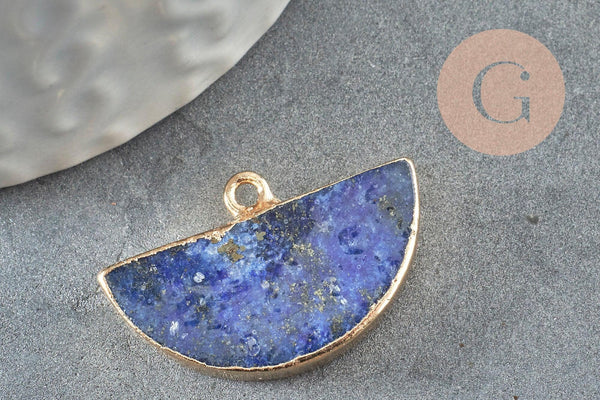Pendentif demi-lune lapis lazuli naturel fer doré 27mm,Pendentif création bijoux pierre naturelle x1 G3941