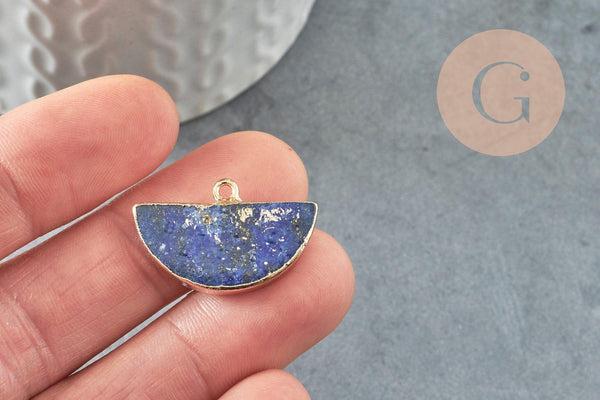 Pendentif demi-lune lapis lazuli naturel fer doré 27mm,Pendentif création bijoux pierre naturelle x1 G3941