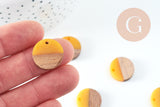 Pendentif disque bois résine jaune 18mm, x5 (G1804)
