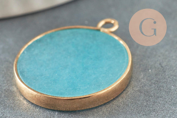 Pendentif disque jade naturel bleu 26mm, x1 (G1509)