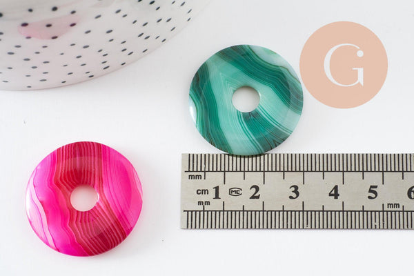 Pendentif donut agate naturelle teintée 30mm,pendentif bijoux pierre agate naturelle, x1 (G3981)