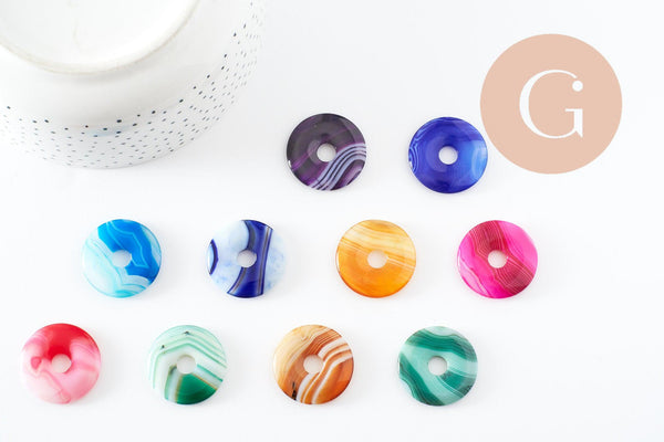 Pendentif donut agate naturelle teintée 30mm,pendentif bijoux pierre agate naturelle, x1 (G3981)
